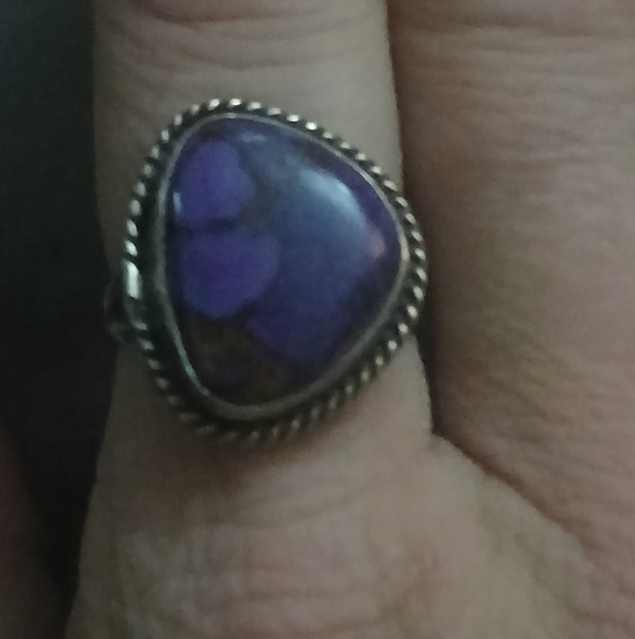 New Sterling Silver S925 S 925 Purple And Brown Stone With Twist Edging Sz.7